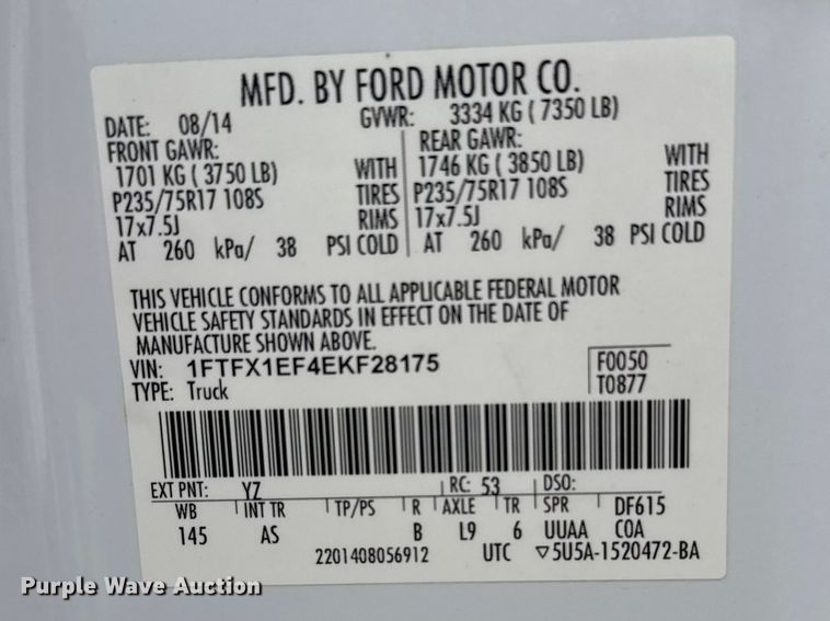 image for item FB7109 2014 Ford F150 Ext. Cab pickup truck