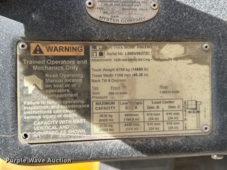 image for item FB7144 2005 Hyster 90 forklift