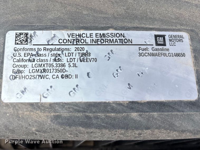 image for item FC2201 2020 Chevrolet Silverado 1500 pickup truck