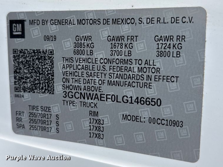 image for item FC2201 2020 Chevrolet Silverado 1500 pickup truck