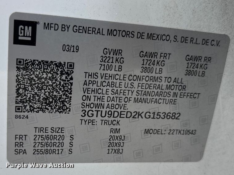 image for item FC2202 2019 GMC Sierra 1500 SLT Crew Cab pickup truck