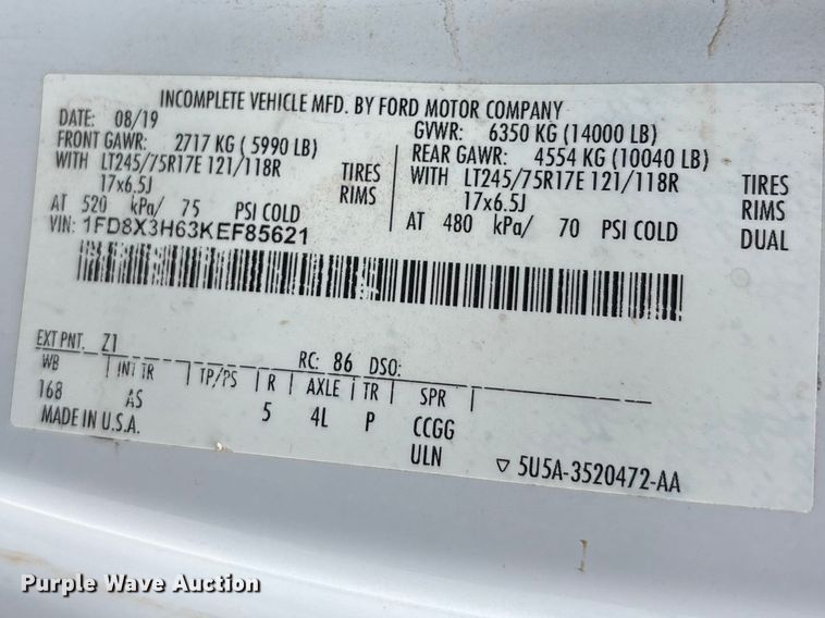 image for item FC2206 2019 Ford F350 Super Duty XL Ext. Cab utility bed pickup truck