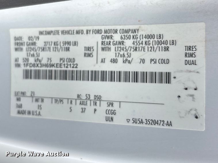 image for item FC2207 2019 Ford F350 Super Duty XL Ext. Cab utility bed pickup truck