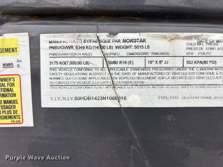 image for item FC4537 2022 Norstar Trailers dump trailer