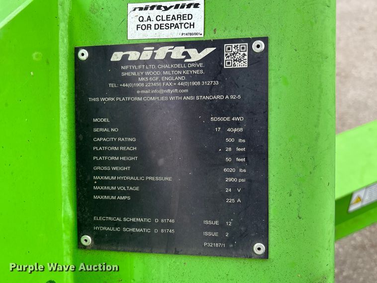 image for item FC4538 Nifty SD50DE 4WD boom lift