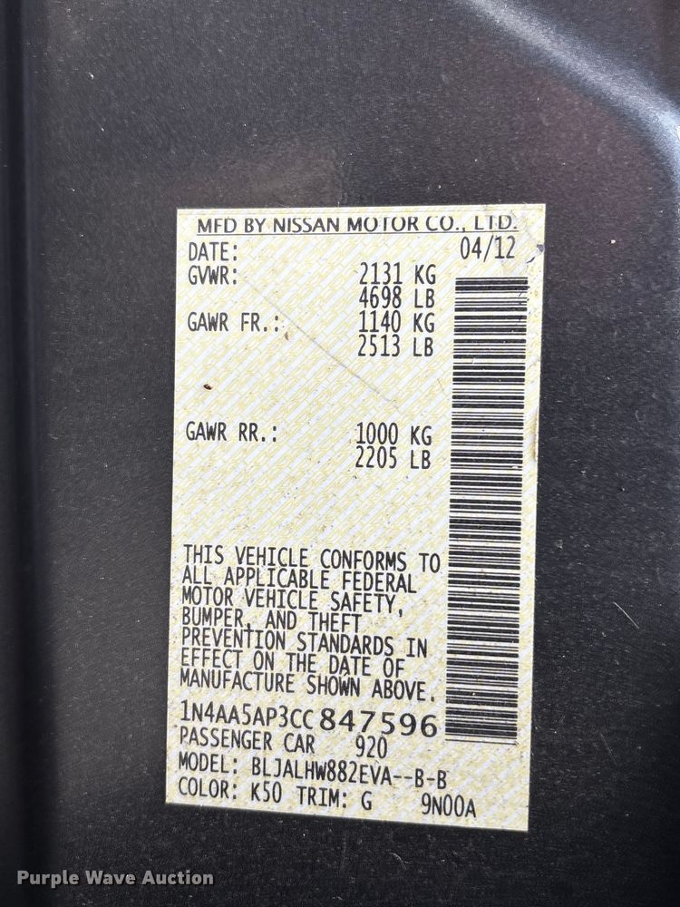 image for item FC4547 2012 Nissan Maxima 