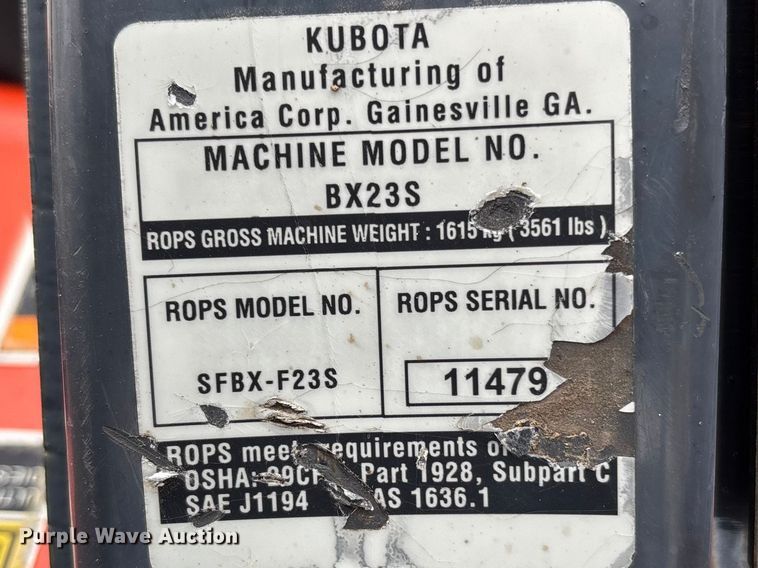 image for item FC4569 2017 Kubota BX23S MFWD tractor