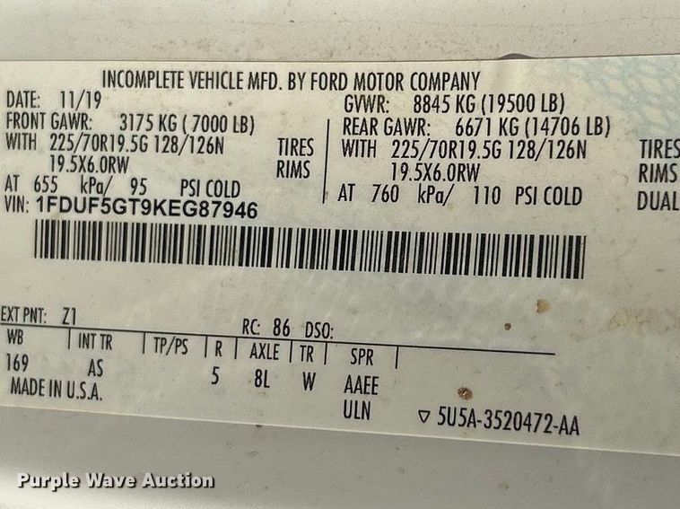 image for item FC5155 2019 Ford F550 XL utility / service truck