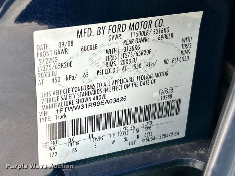 image for item FC5296 2009 Ford F350 Super Duty Crew Cab pickup truck