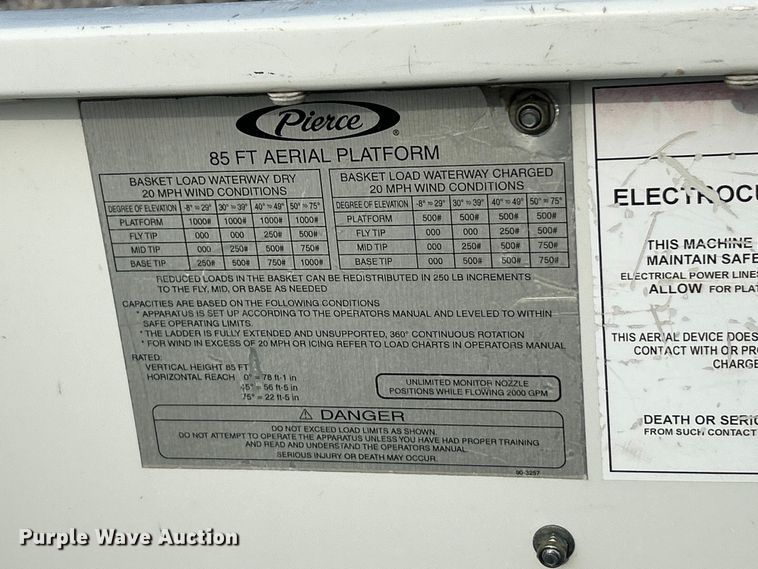 image for item FC5311 2002 Pierce Manufacturing aerial platform fire truck