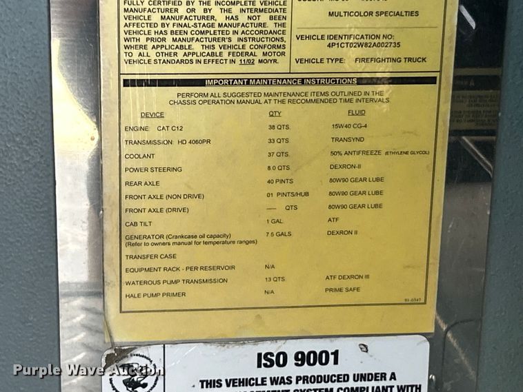 image for item FC5311 2002 Pierce Manufacturing aerial platform fire truck