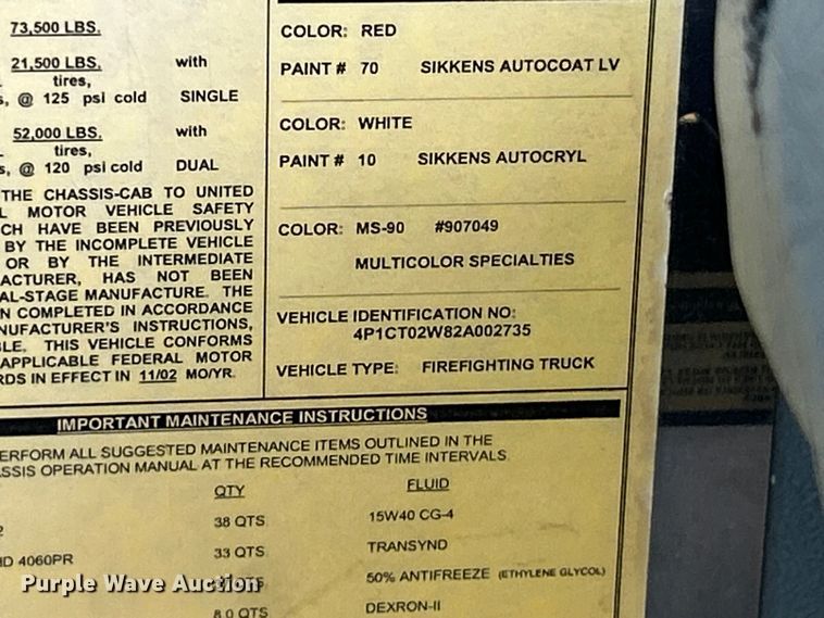 image for item FC5311 2002 Pierce Manufacturing aerial platform fire truck