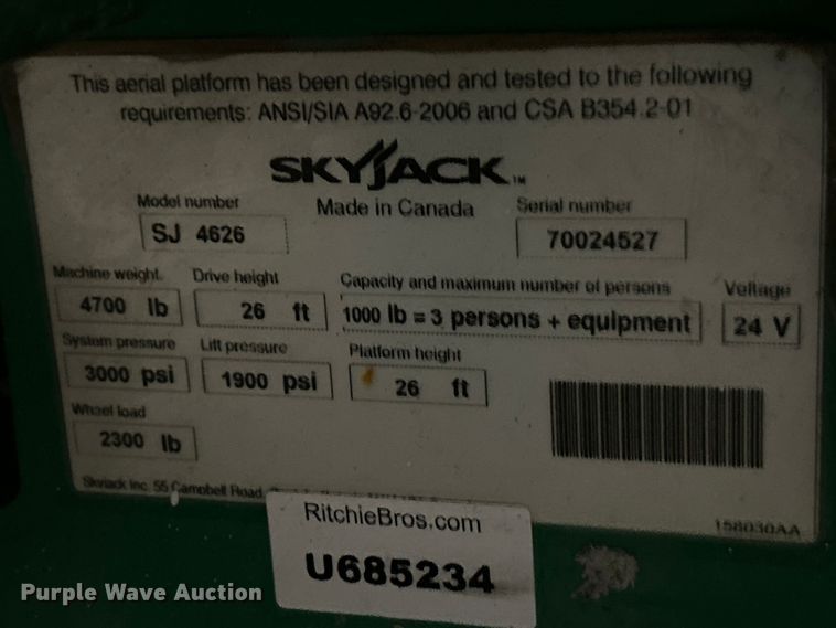 image for item FC5346 Skyjack SJ 4626 scissor lift