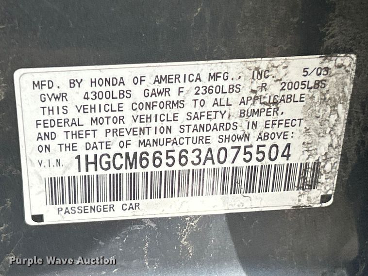 image for item FC5354 2003 Honda Accord 