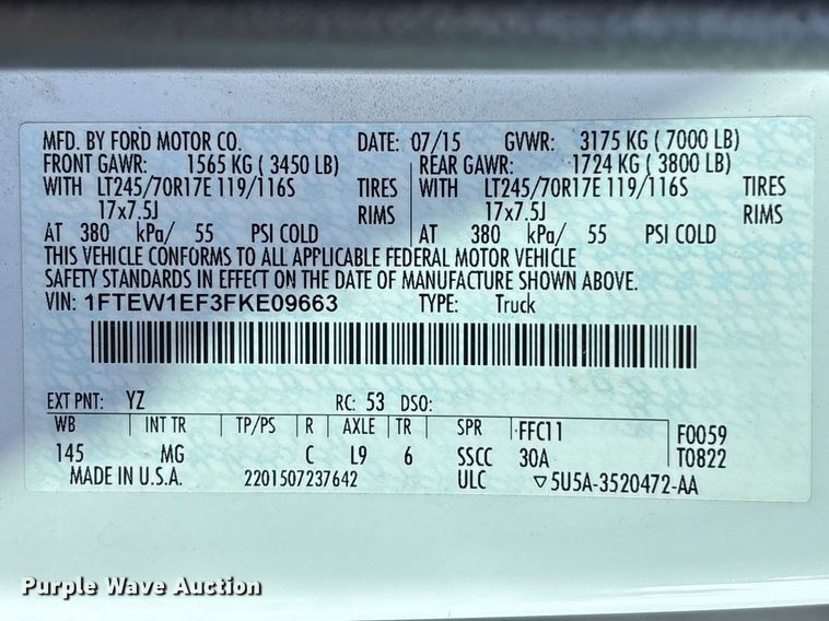 image for item FC5563 2015 Ford F150 Crew Cab pickup truck