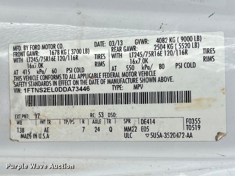 image for item FG0208 2013 Ford E250 van