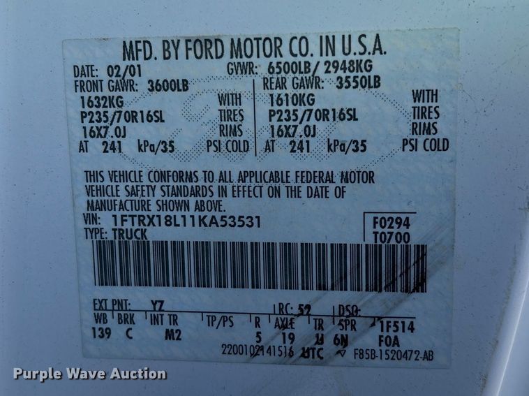 image for item FG0292 2001 Ford F150 Ext. Cab pickup truck