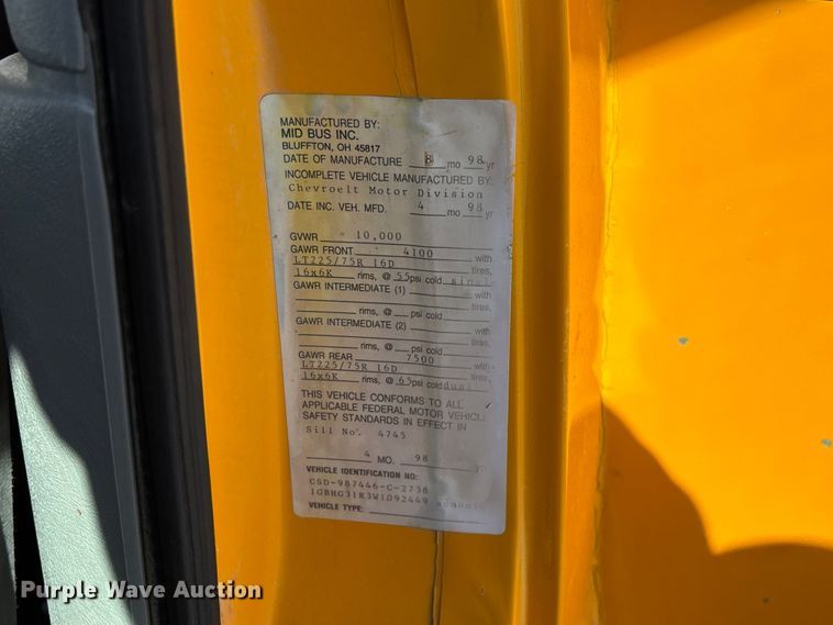 image for item FG0295 1998 Chevrolet Express school bus