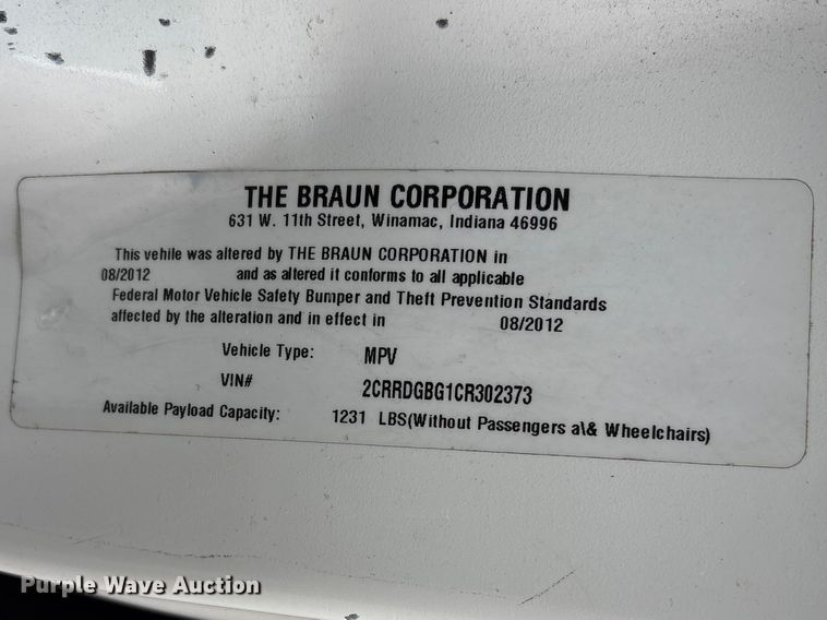 image for item FG2770 2012 Dodge Grand Caravan handicap accessible van