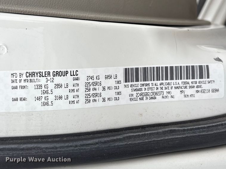 image for item FG2770 2012 Dodge Grand Caravan handicap accessible van