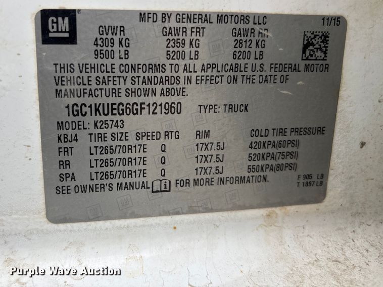 image for item FG2826 2016 Chevrolet Silverado 2500HD Crew Cab pickup truck