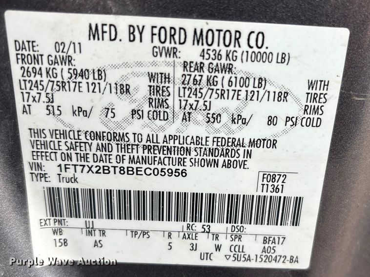 image for item FG2840 2011 Ford F250 Super Duty Ext. Cab pickup truck