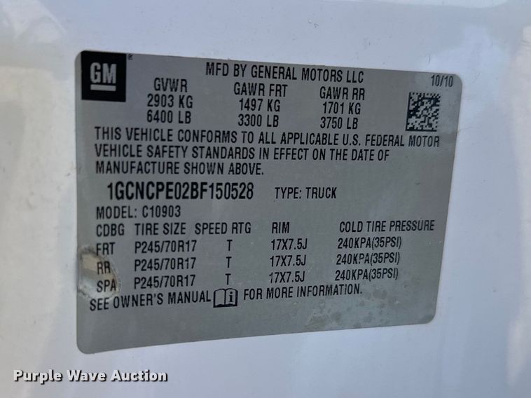 image for item FK0015 2011 Chevrolet Silverado 1500 pickup truck