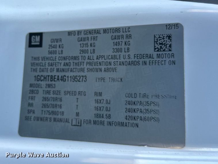 image for item FK0037 2016 Chevrolet Colorado Ext. Cab pickup truck