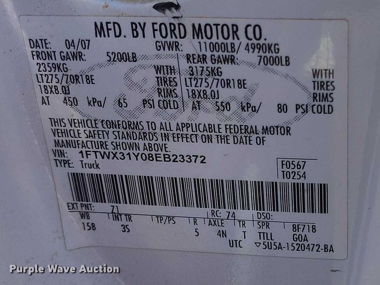image for item IH9473 2008 Ford F350 Super Duty Ext. Cab flatbed pickup truck