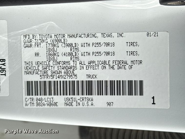 image for item NK9145 2021 Toyota Tundra Crew Cab pickup truck