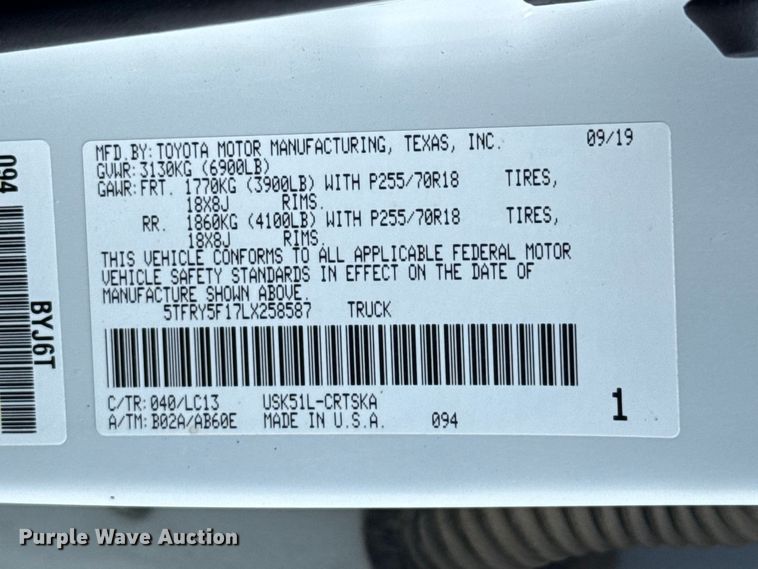 image for item NK9146 2020 Toyota Tundra Crew Cab pickup truck