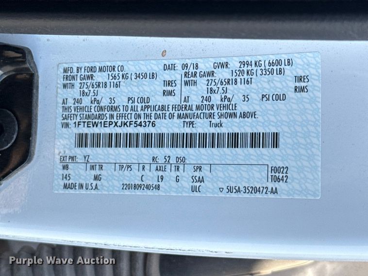 image for item NK9155 2018 Ford F150 Crew Cab pickup truck