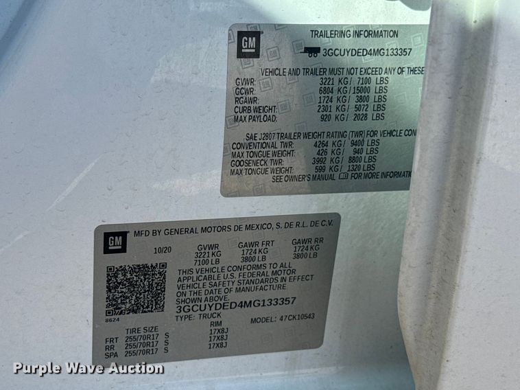 image for item NK9170 2021 Chevrolet Silverado 1500 Crew Cab pickup truck