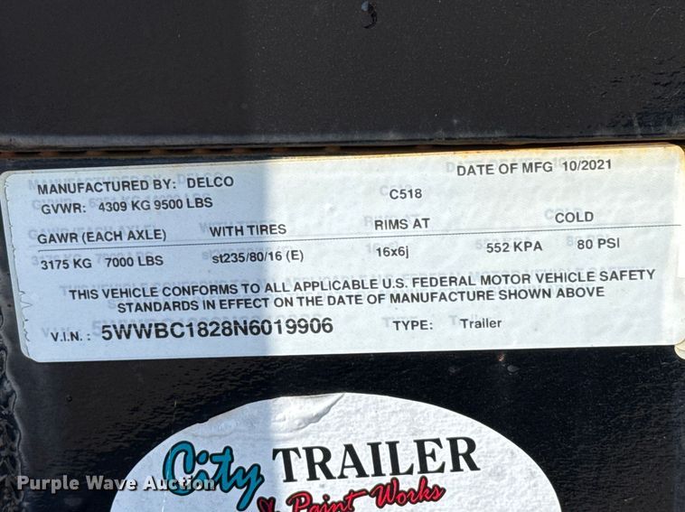image for item NK9181 2022 Delco C518 equipment trailer