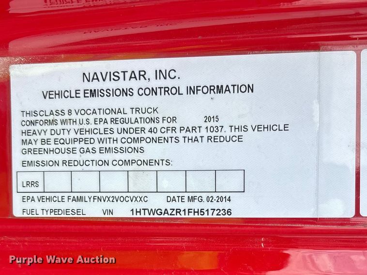 image for item YA2648 2015 International 7400 tanker fire truck