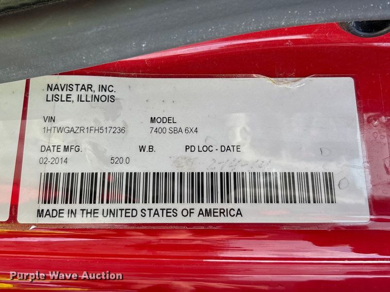 image for item YA2648 2015 International 7400 tanker fire truck