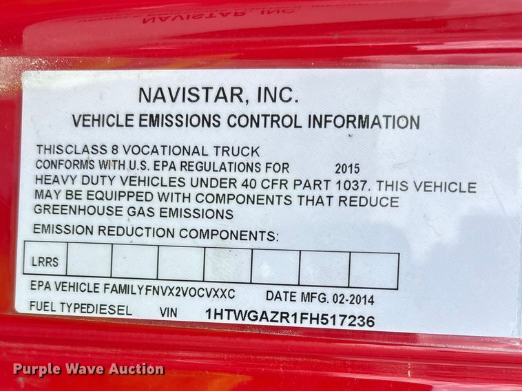 image for item YA2648 2015 International 7400 tanker fire truck