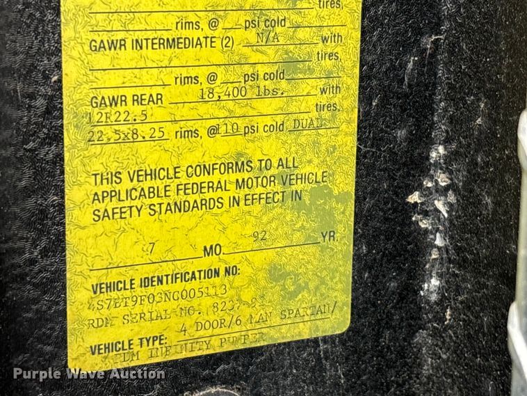 image for item YA2649 1992 Spartan Gladiator pumper fire truck