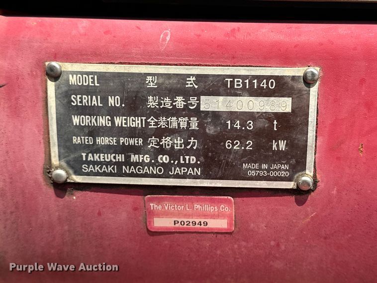 image for item DQ7756 2007 Takeuchi TB1140 mini excavator