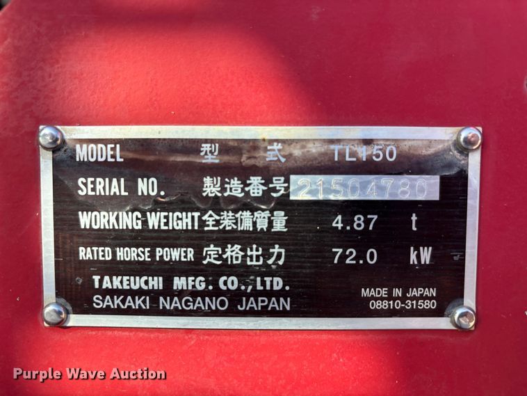 image for item DT0100 2007 Takeuchi TL150 tracked skid steer loader