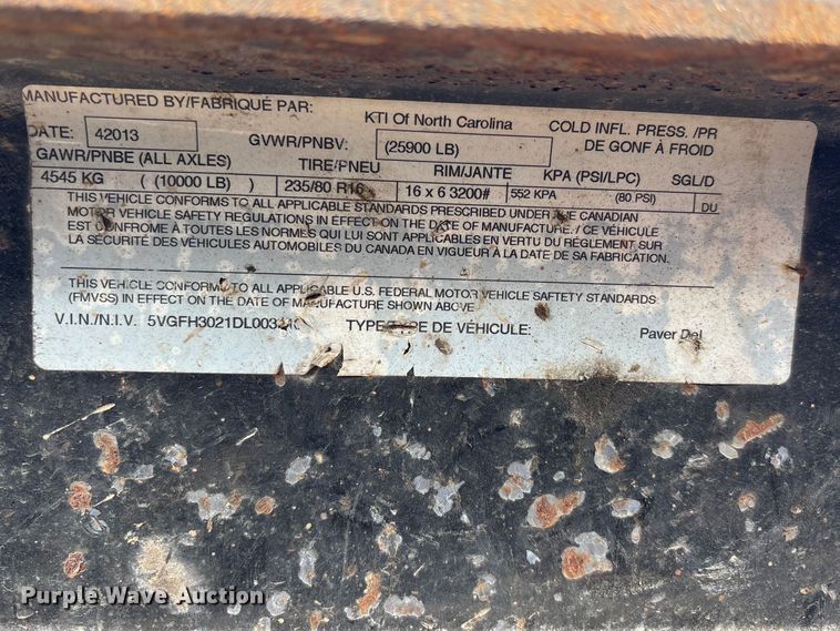 image for item DT0136 2013 Kaufman Paver Del equipment trailer