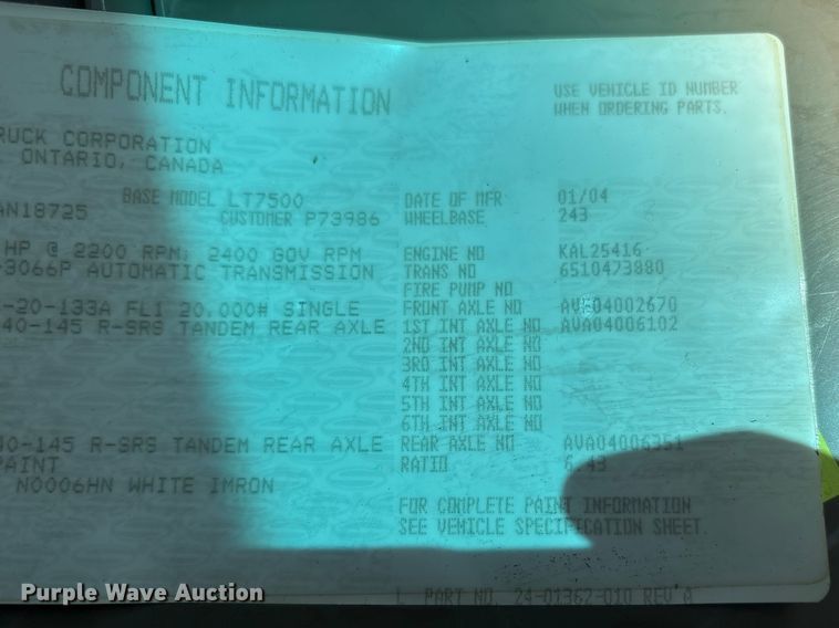 image for item DT2881 2004 Sterling LT7500 vacuum truck