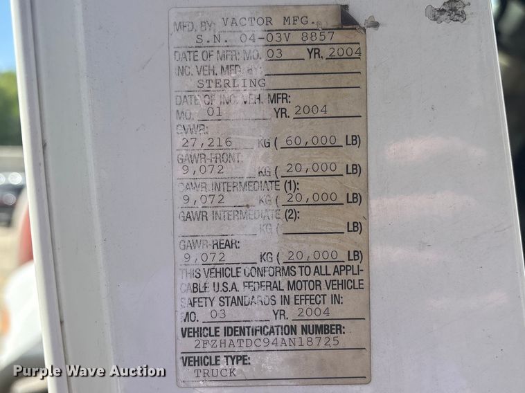 image for item DT2881 2004 Sterling LT7500 vacuum truck