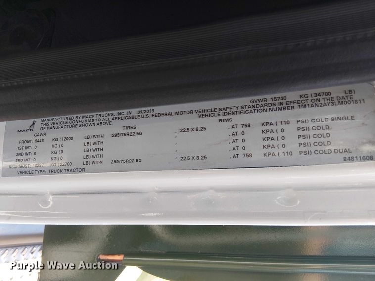 image for item DU0446 2020 Mack Anthem dump truck