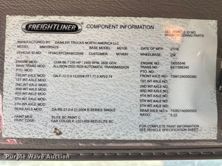 image for item DU0447 2019 Freightliner M2 106 dump truck