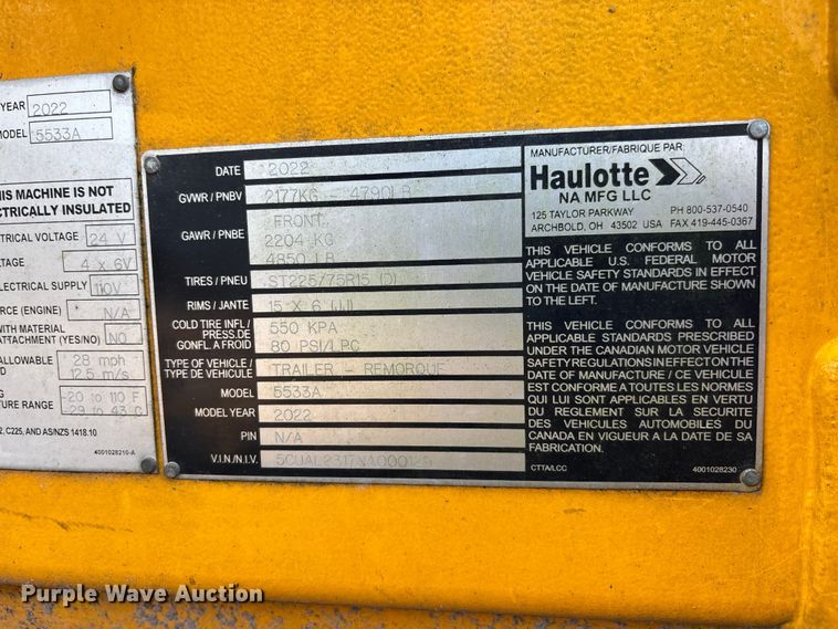 image for item DU0461 2022 Haulotte 5533A boom lift