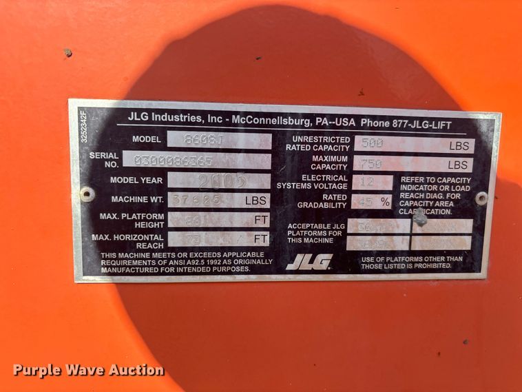 image for item DU0465 2005 JLG 860SJ boom lift