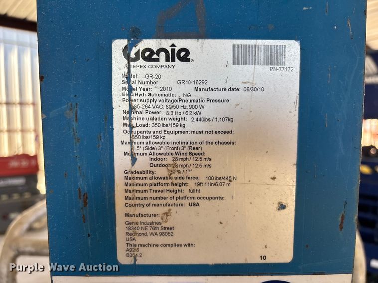 image for item DU0466 2010 Genie GR-20 vertical lift