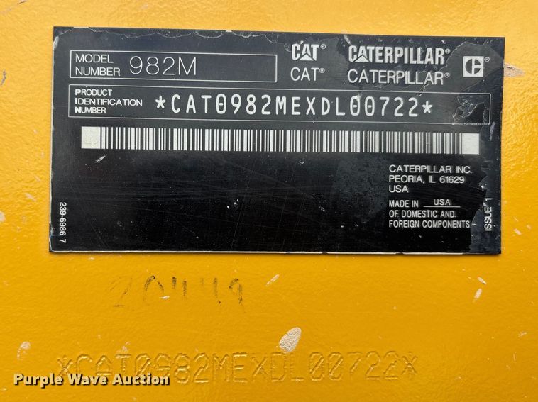 image for item DW1282 2020 Caterpillar 982M wheel loader