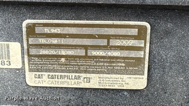 image for item DZ4396 2009 Caterpillar TL943 telehandler